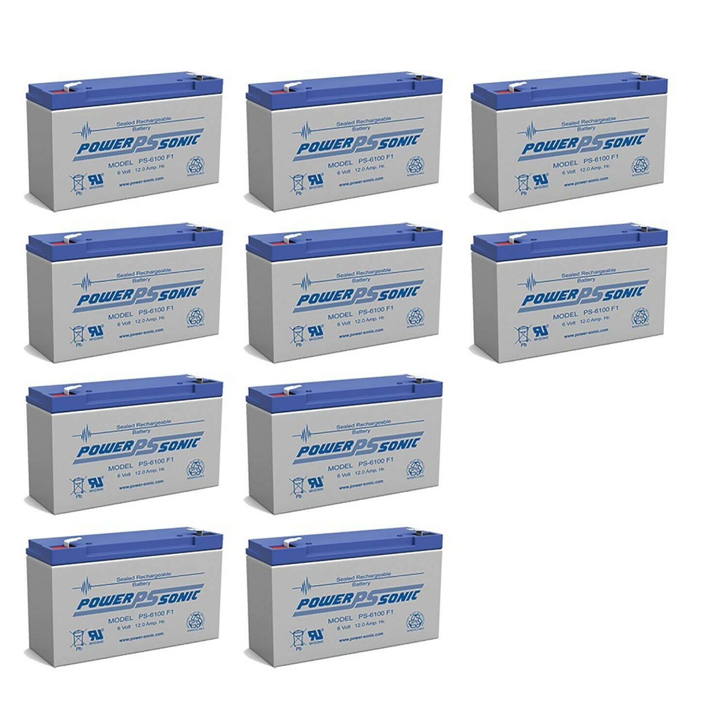 Power-Sonic 10 Pack - PS-6100 6V 12AH Replacement Battery for APC Smart UPS 800R