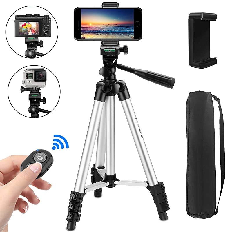 Phone Tripod  50quot Aluminum Lightweight Camera Tripod + Wireless Remote Shutter + Universal Smartphone Holder Mount Compatible for iPhone Xs Max XR X 8 7 6 6S Plusfor Galaxy Note S9 S8 Plus