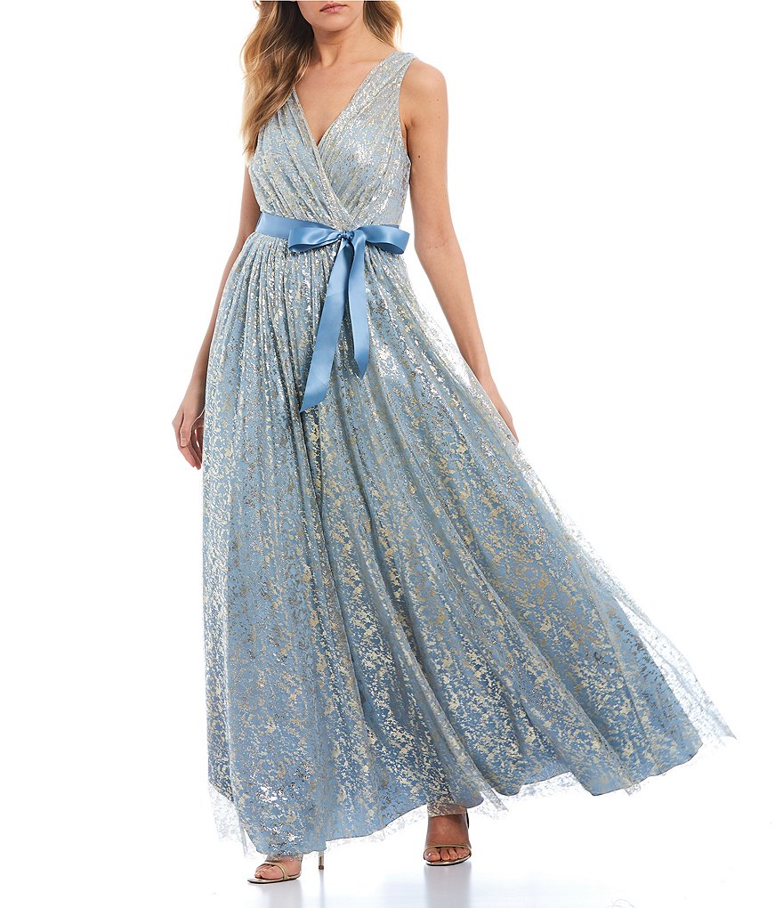 Teeze Me Sleeveless Foil Print Ball Gown