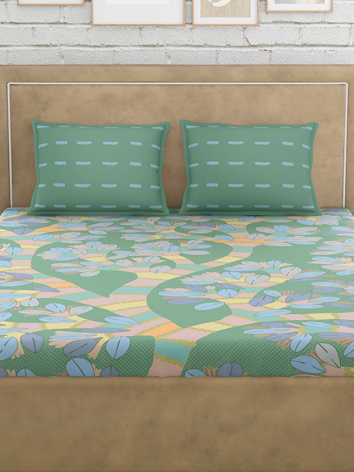 Petal Home Gondi Tree Green Cotton 300 TC Bedsheet