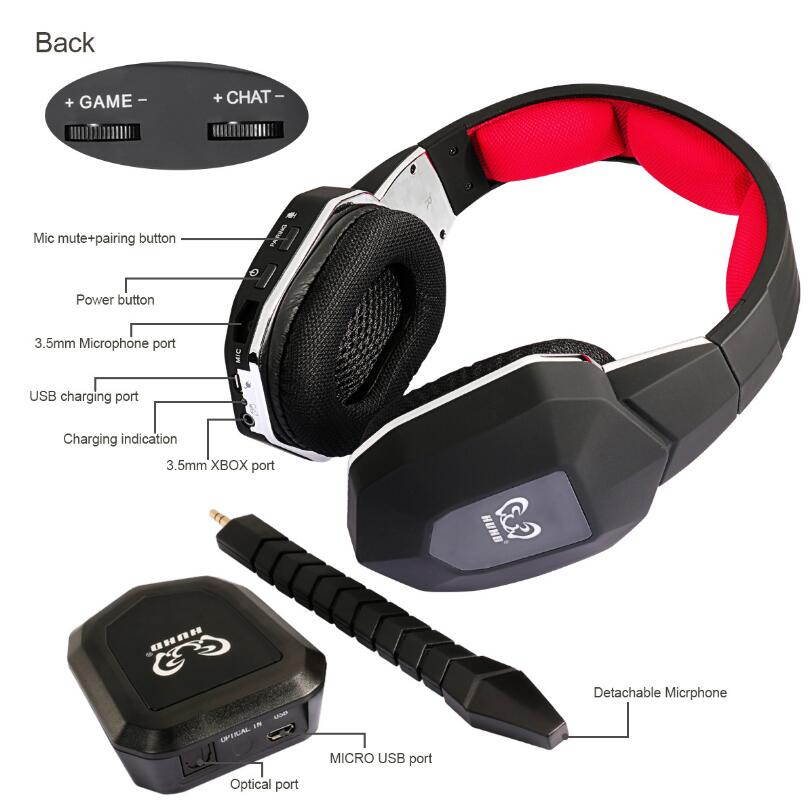HUHD Professional Original 7.1 Surround Sound 2.4GHz Wireless Optical Fiber Stereo Gaming Headset Headphones for Xbox One PS4 PS3 PC