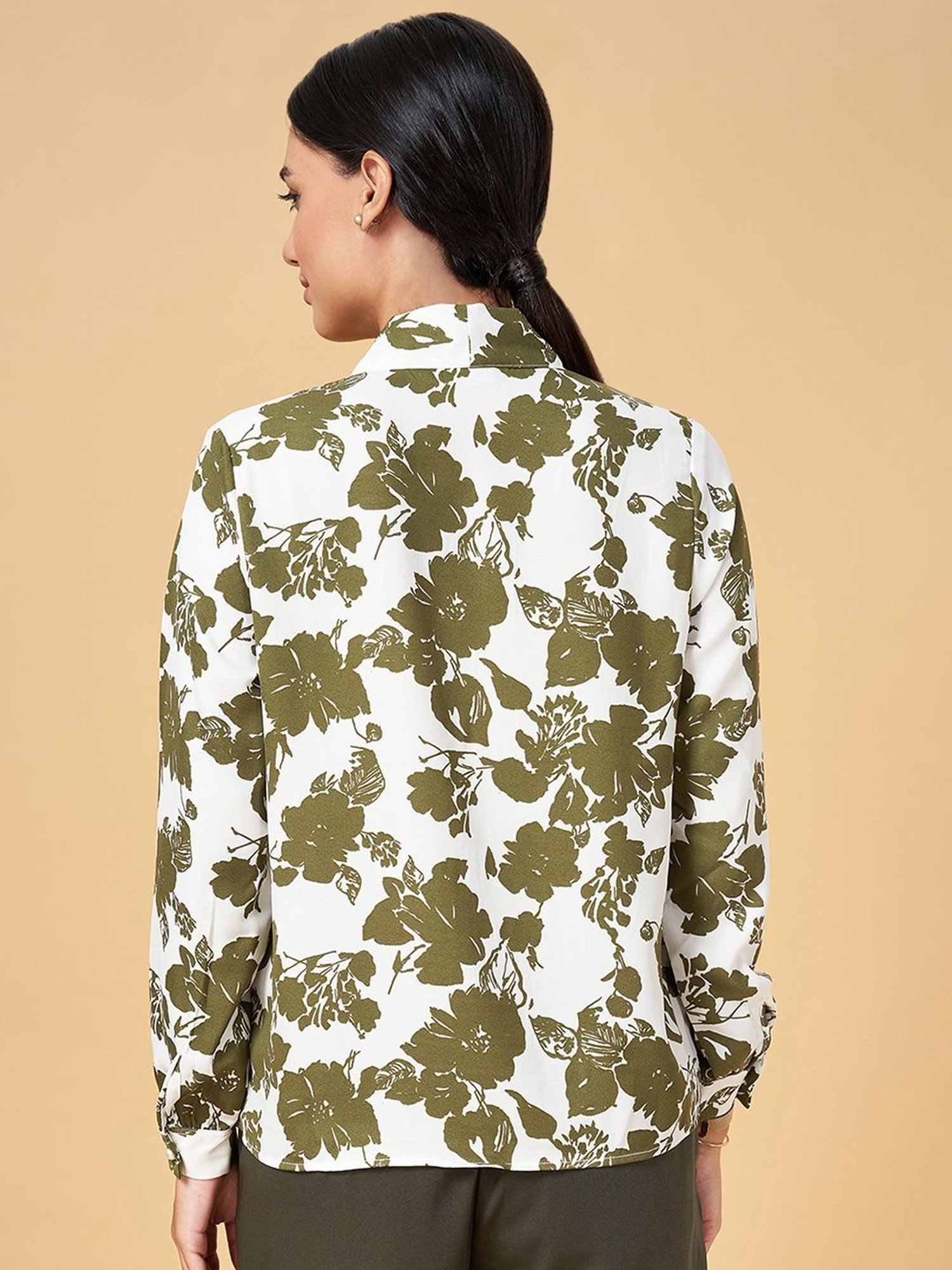 Annabelle by Pantaloons White & Olive Green Printed Top