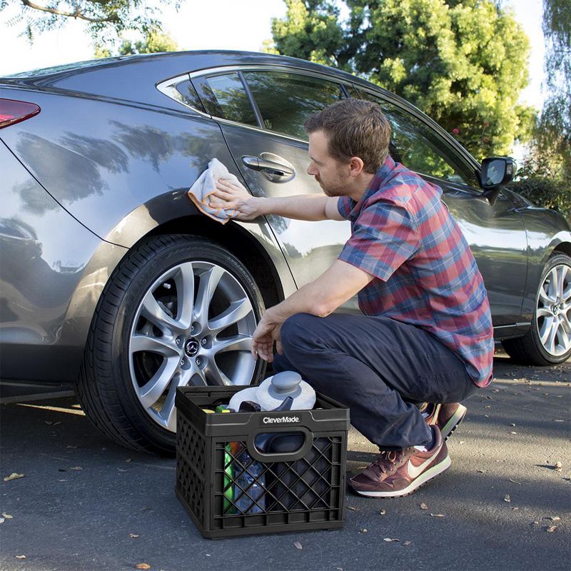 CleverMade MilkCrates Durable Plastic Stackable 25L Collapsible Utility Crate, Black (3-Pack)
