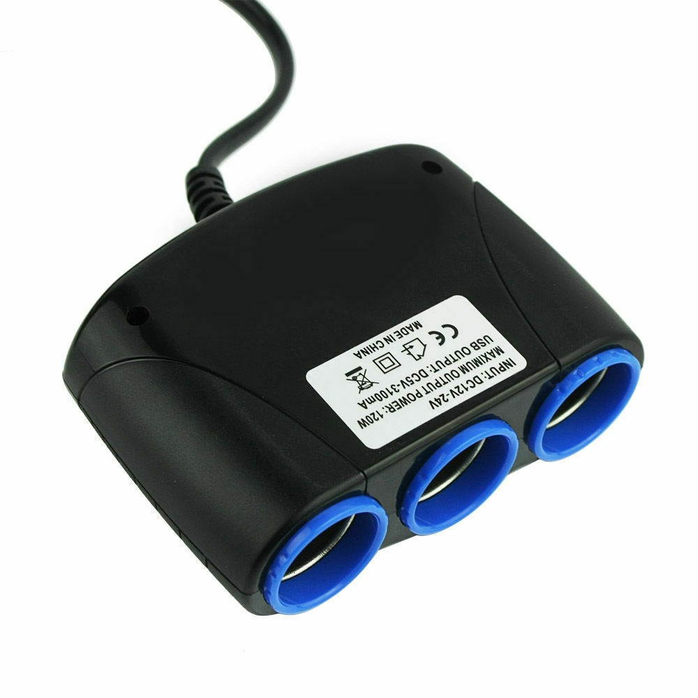 3 way Cigarette Lighter Socket Splitter 12V Three USB Charger Power Adapter Car