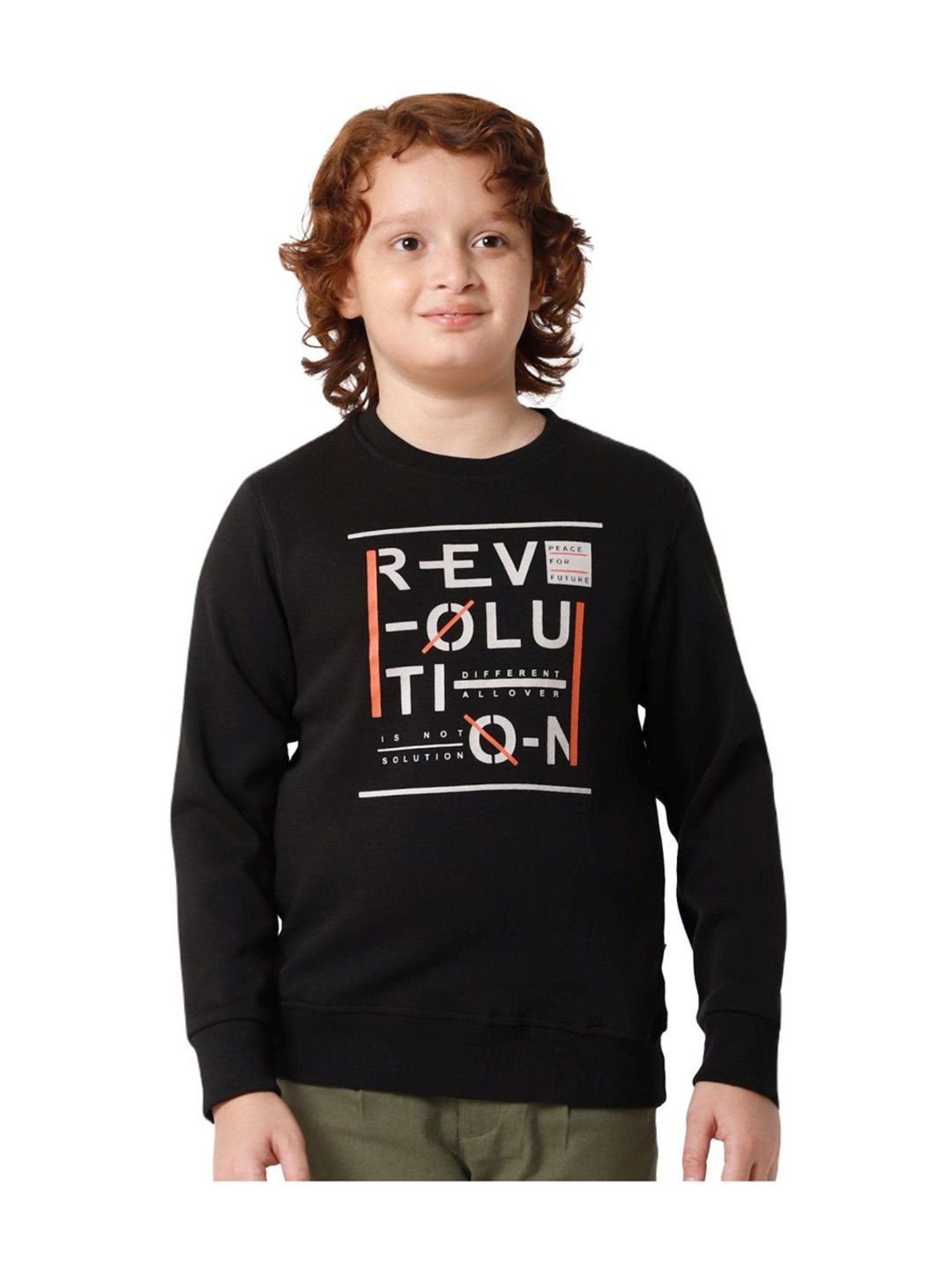 Proteens Kids Black & White Printed Full Sleeves Sweatshirt