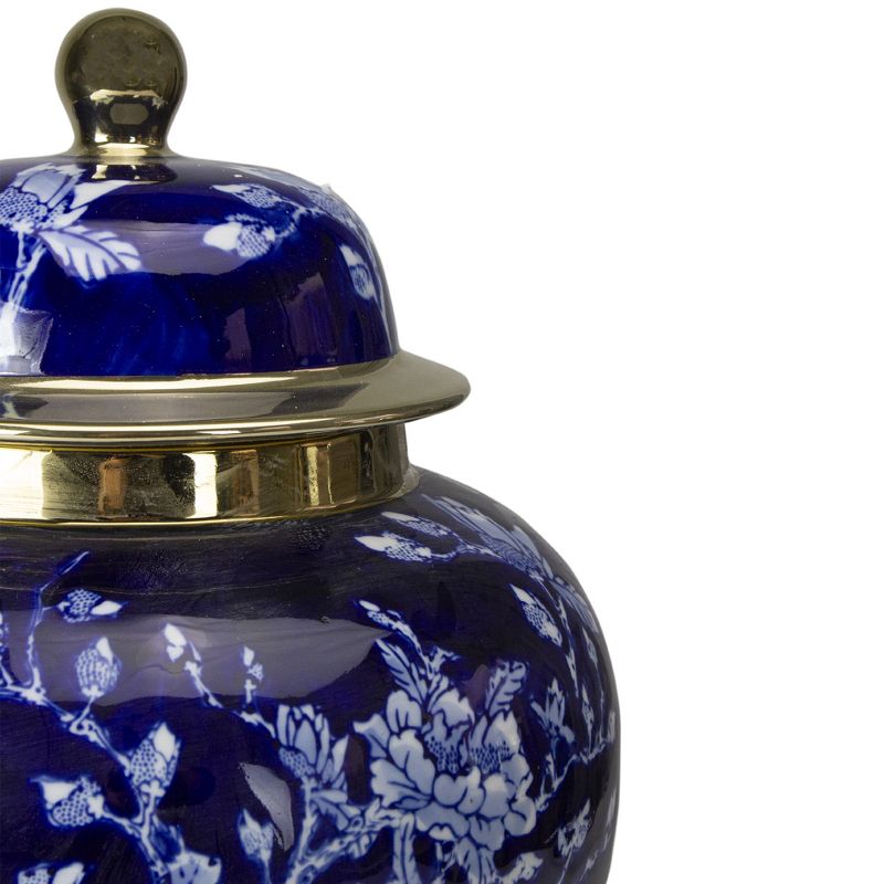 Raz Imports 16.5" Blue and White Floral Jar with a Gold Stripe
