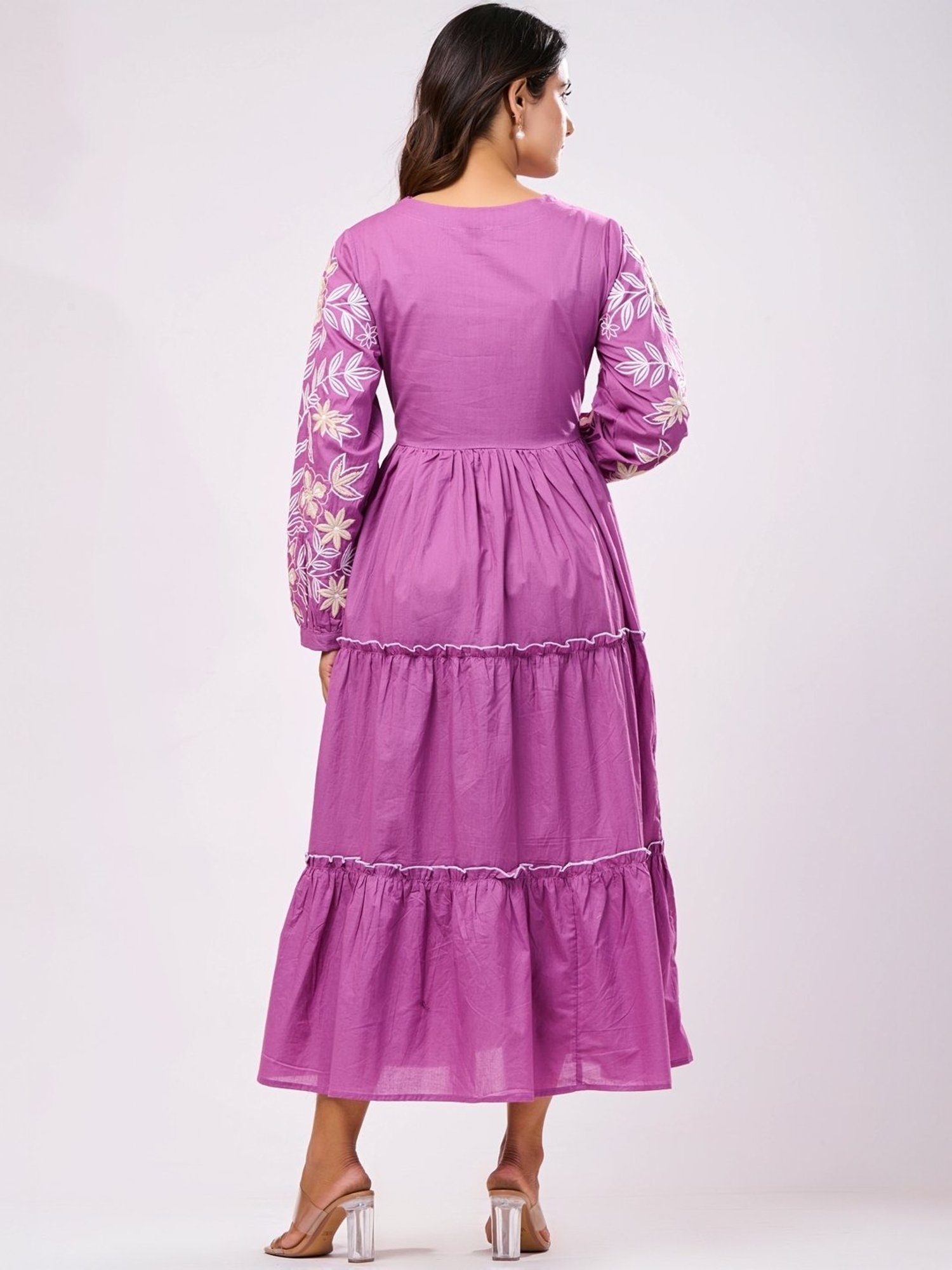 Zolo Label Purple Cotton Embroidered A-Line Dress