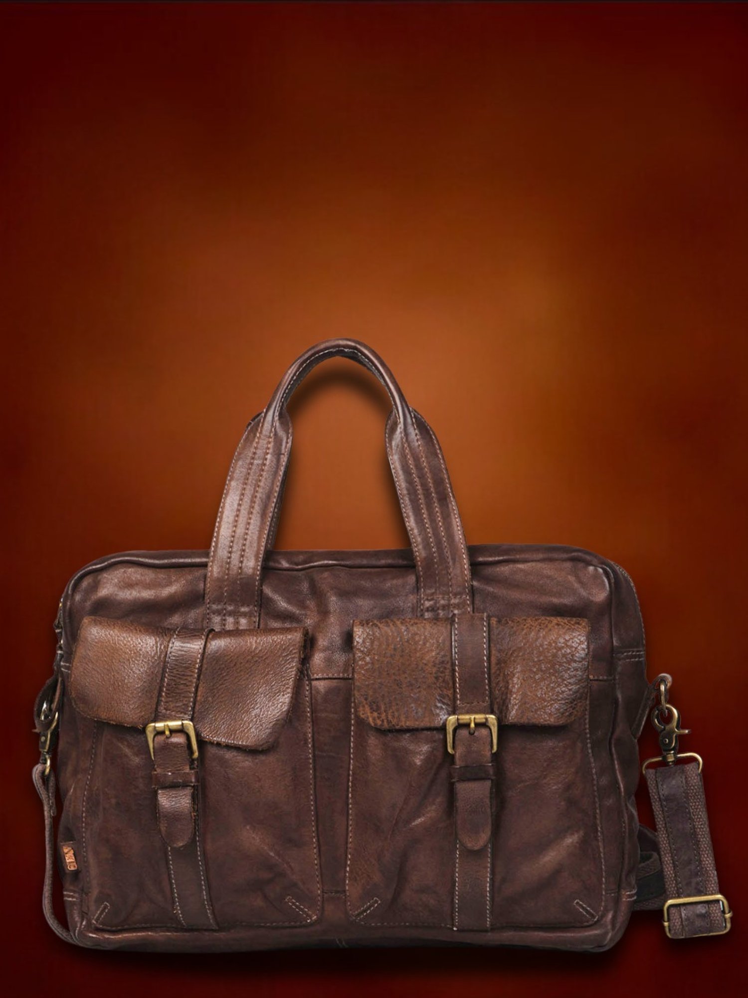 Art N Vintage Logan Brown Leather Solid Large Laptop Messenger Bag