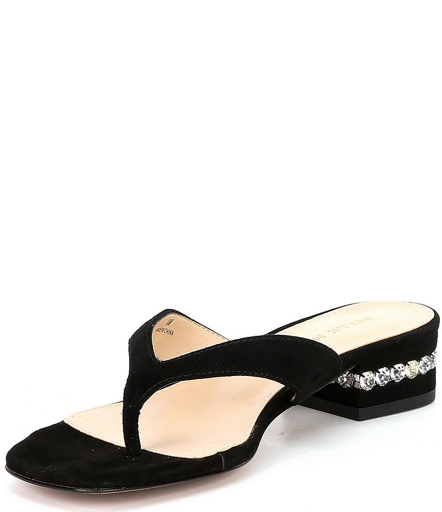 Pelle Moda Niall Suede Crystal Heel Thong Sandals
