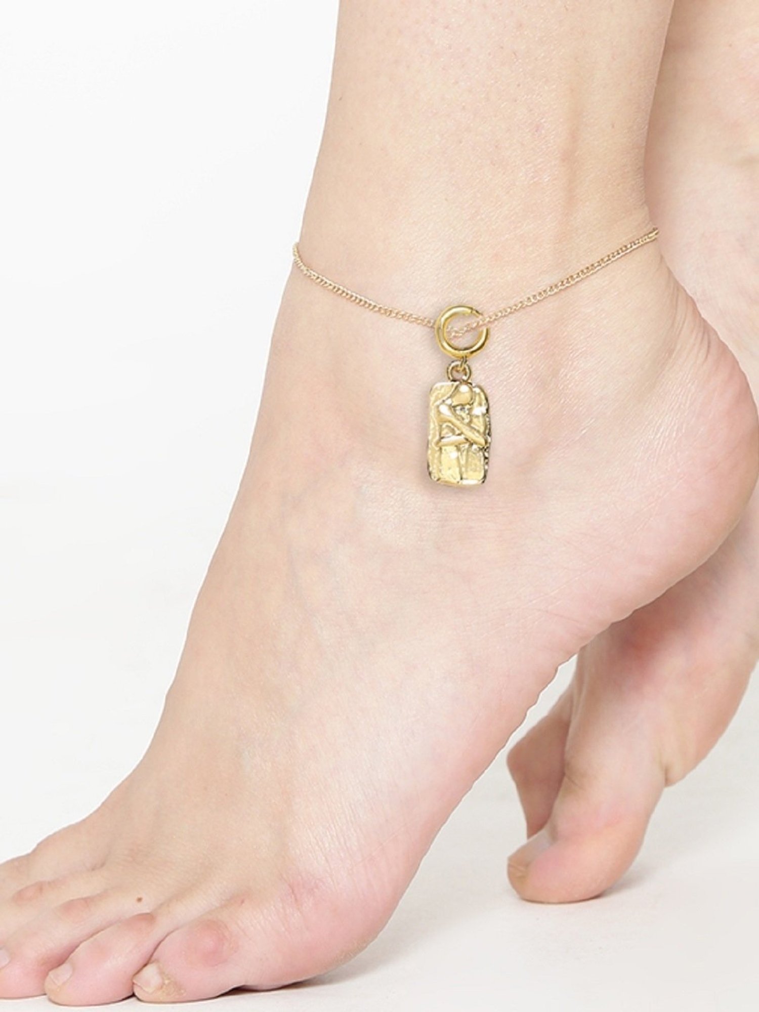 OOMPH Gold-Tone Love Couple Charm Delicate Fashion Stylish Latest Anklet for Women