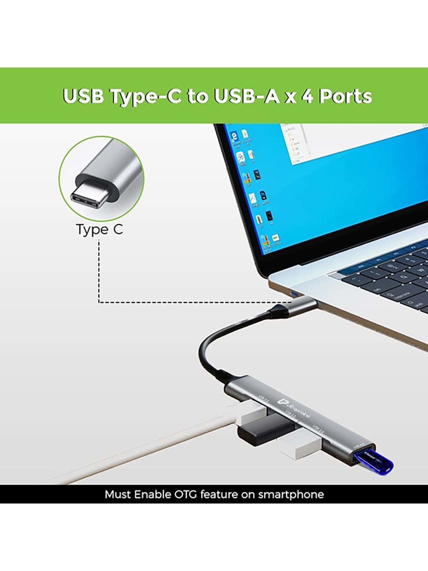 UltraProlink UL1087 Slimport 4C USB 3 ports Hub (Silver)