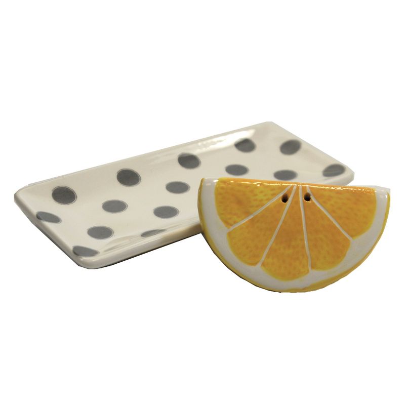 Tabletop 2.25" Lemon Salt & Pepper W/Tray Set Summer Citrus Picnic Transpac  -  Salt And Pepper Shaker Sets