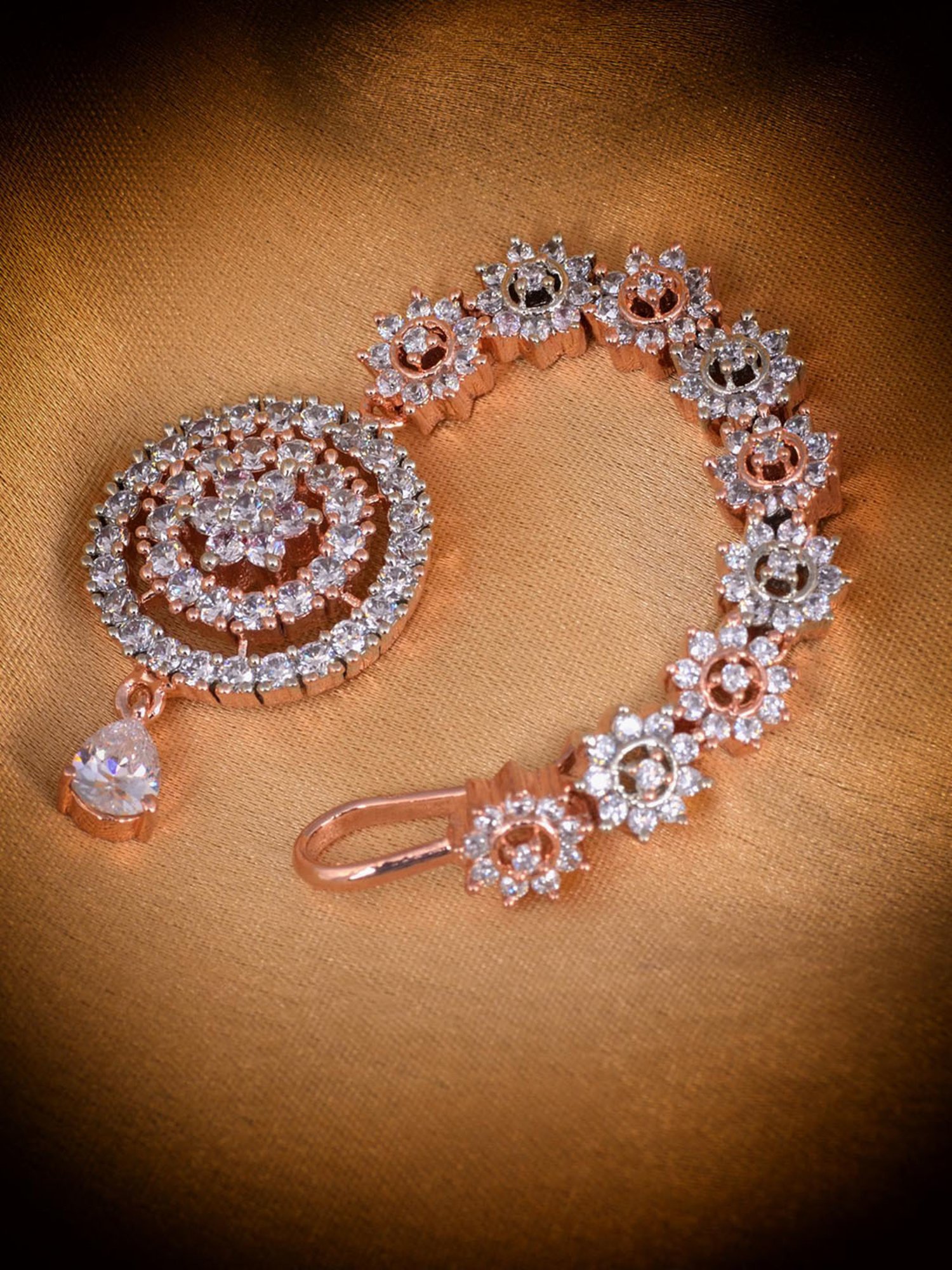 Saraf Rs Jewellery Intricate Design Diamond Maang Tikka Rose Gold Plated Studded For Women & Girls