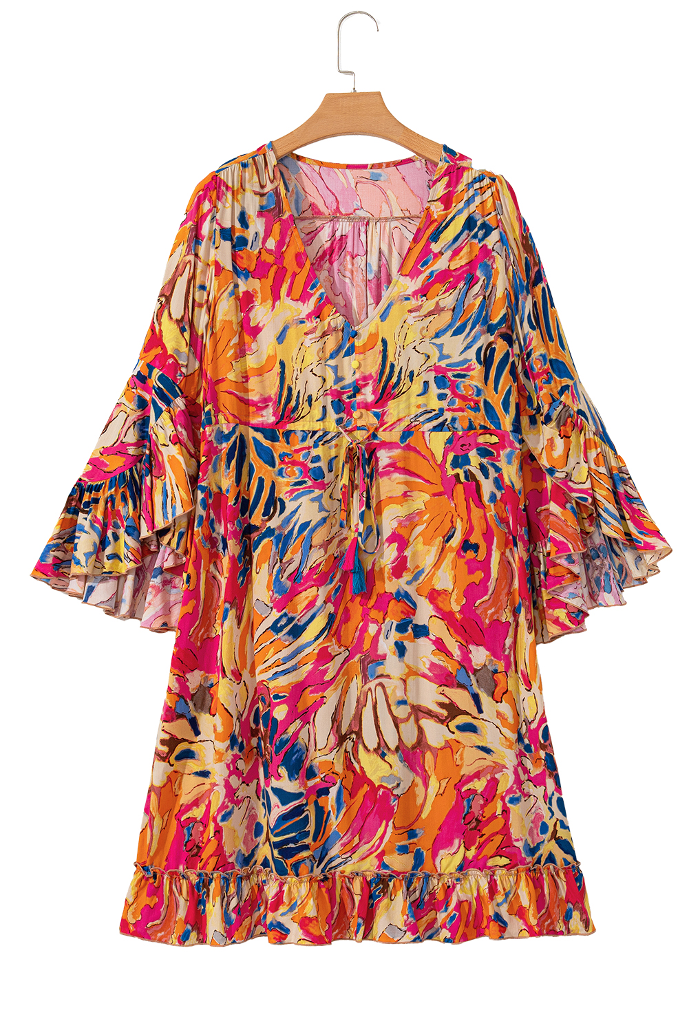 Multicolour Floral Print Split Neck Midi Dress