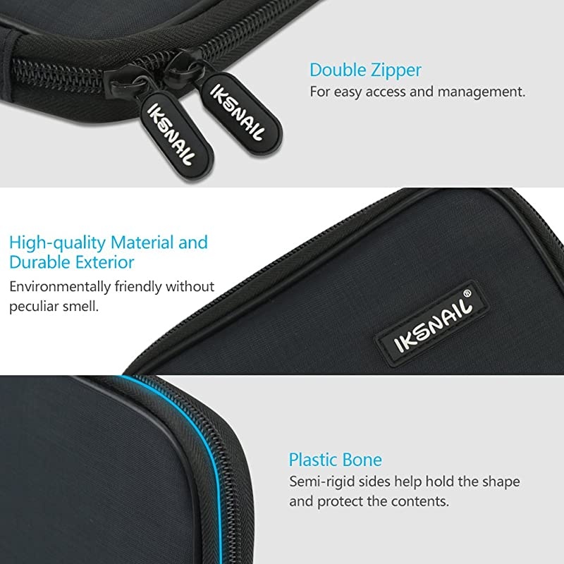 Universal Cable Organizer Bag  Small Electronics Accessories Cases Travel Carrying Pouch for USB Cables Earphone Charger Phone Charging Cords SD Card Hard Drive Black