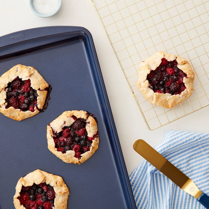 Wilton 2pc Diamond-Infused Non-Stick Large Cookie Sheet with Cooling Rack Navy Blue/Gold