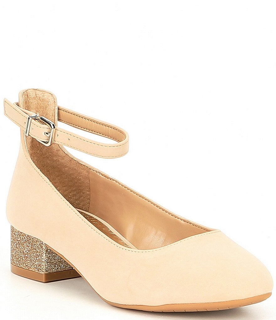 GB Girls Radiant-Girl Microfiber Ankle Strap Glitter Block Heel Dress Pumps (Youth)