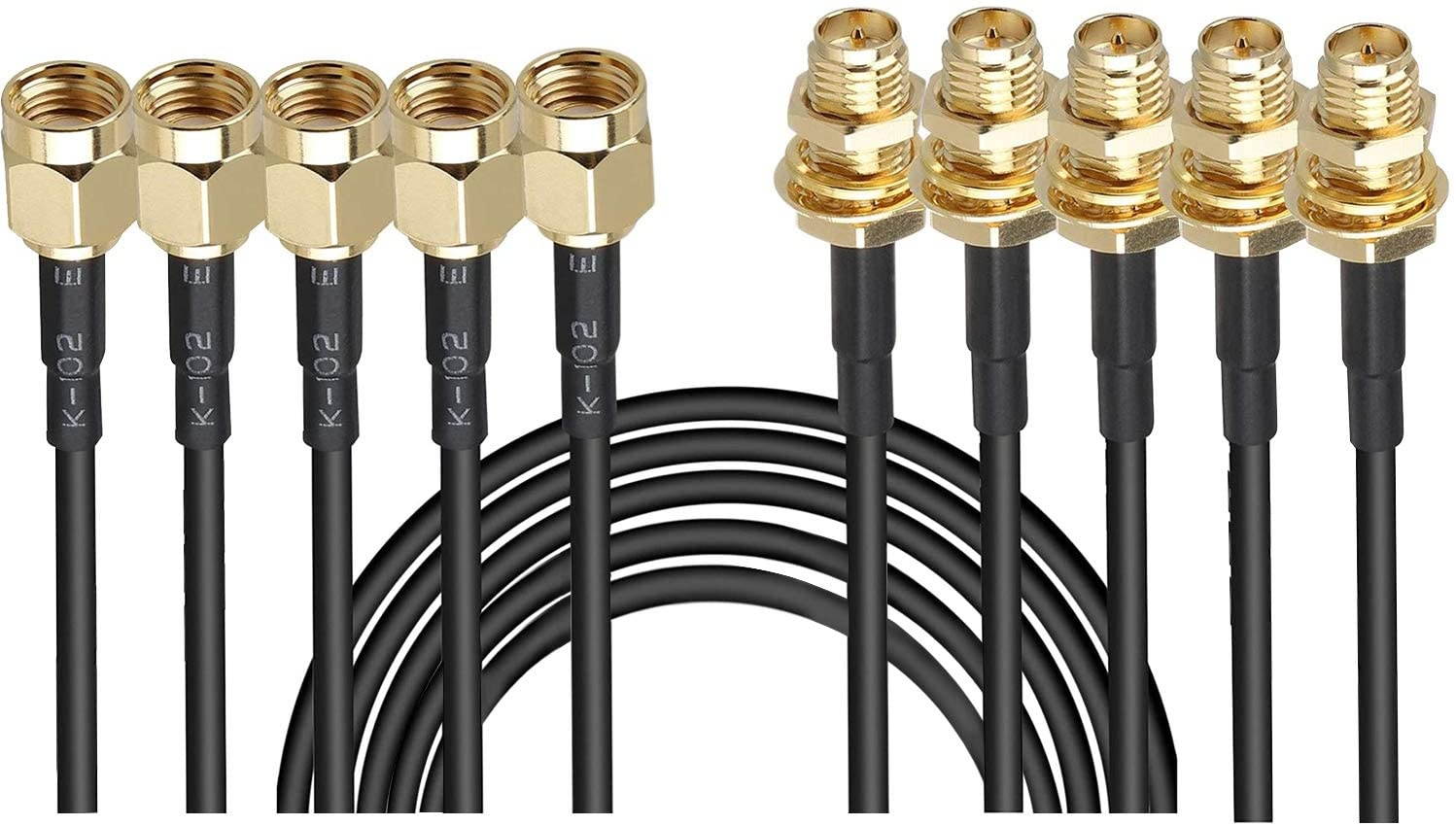 JOINSI 5-Pack 10ft WiFi Antenna Extension Coaxial Cable RP-SMA Male to RP-SMA Female for WiFi LAN WAN Router Bridge Antenna Security IP Camera Signal Booster Repeater Wireless Network Card Adapter