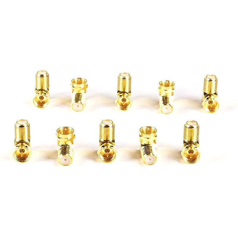Coaxial Cable Right Angle Connector 10 Pack for Tight Corners and Flat Panel TV Mounting 90 Degree F Type Adapter for Coax Cable and Wall Plates