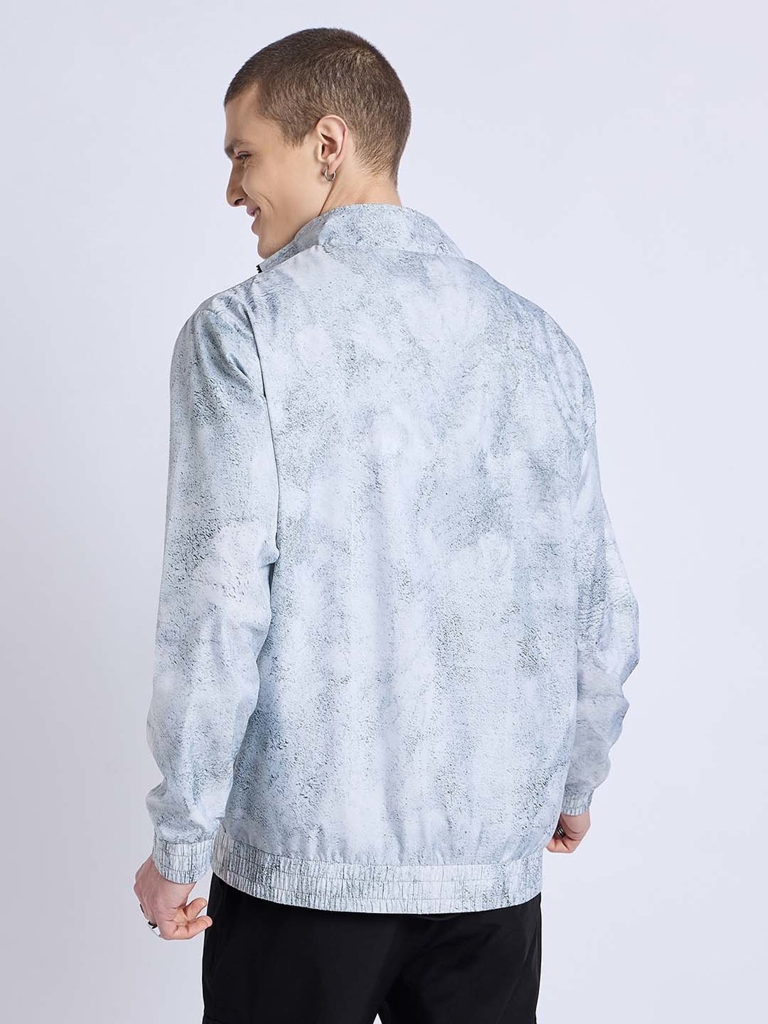 EDRIO Grey Regular Fit Printed Jacket