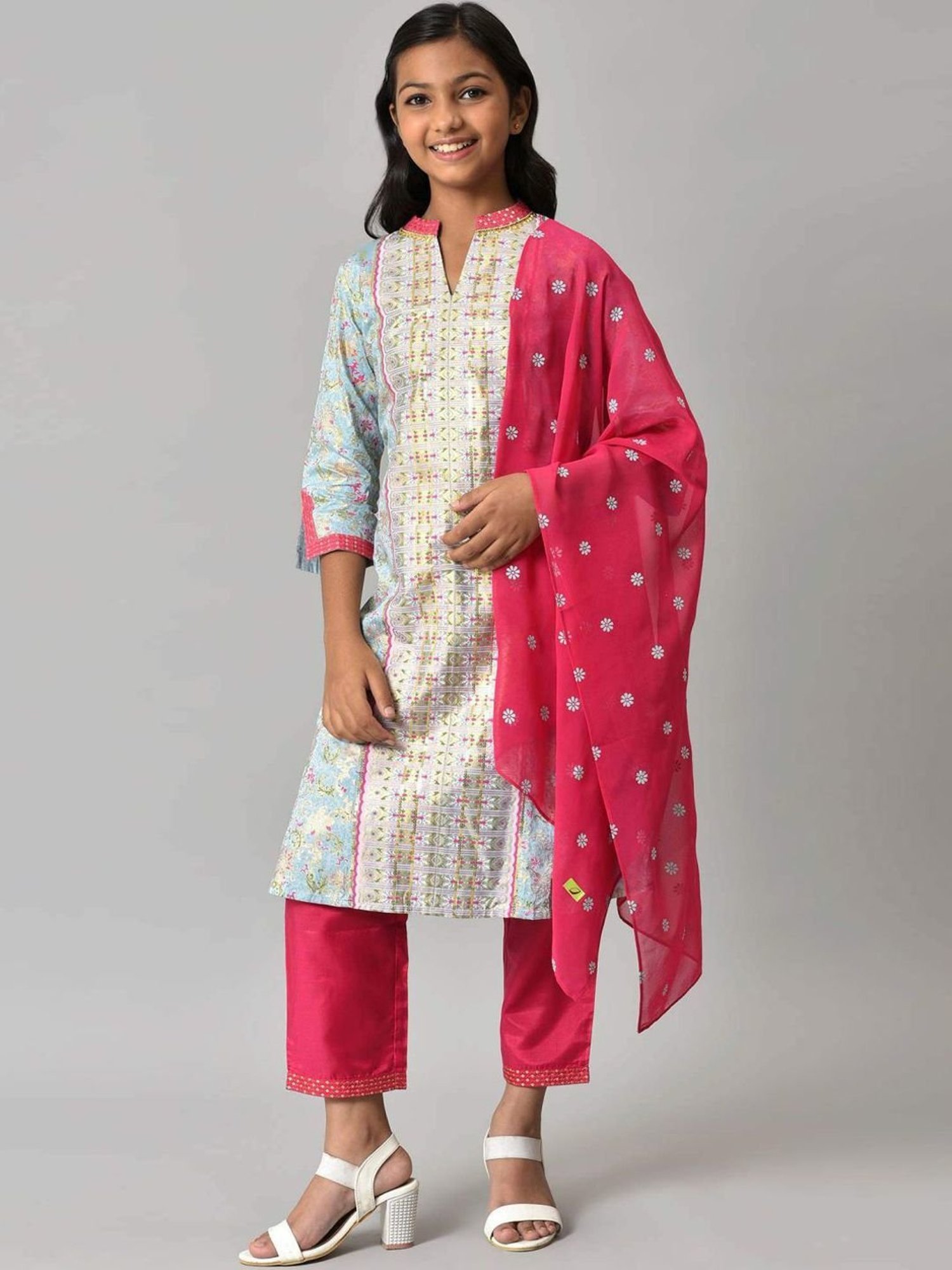 Aurelia Kids Blue & Red Embroidered Kurta Set