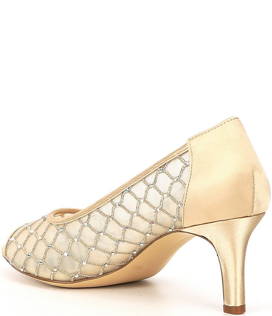 Alex Marie Bessika Rhinestone Detail Peep-Toe Mesh Pumps