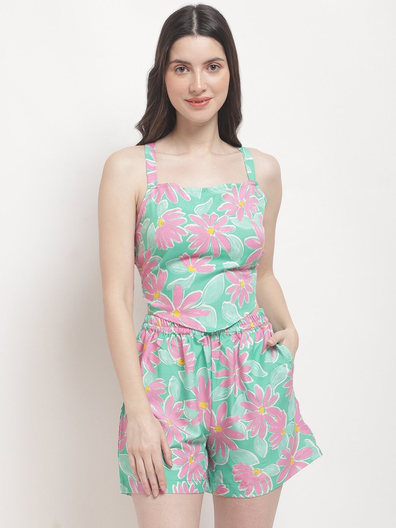 Erotissch Mint Green Floral Print Beachwear Co-Ord Set