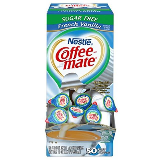 nestle coffeemate coffee creamer, sugar free french vanilla, liquid creamer singles, 50 count pack of 1