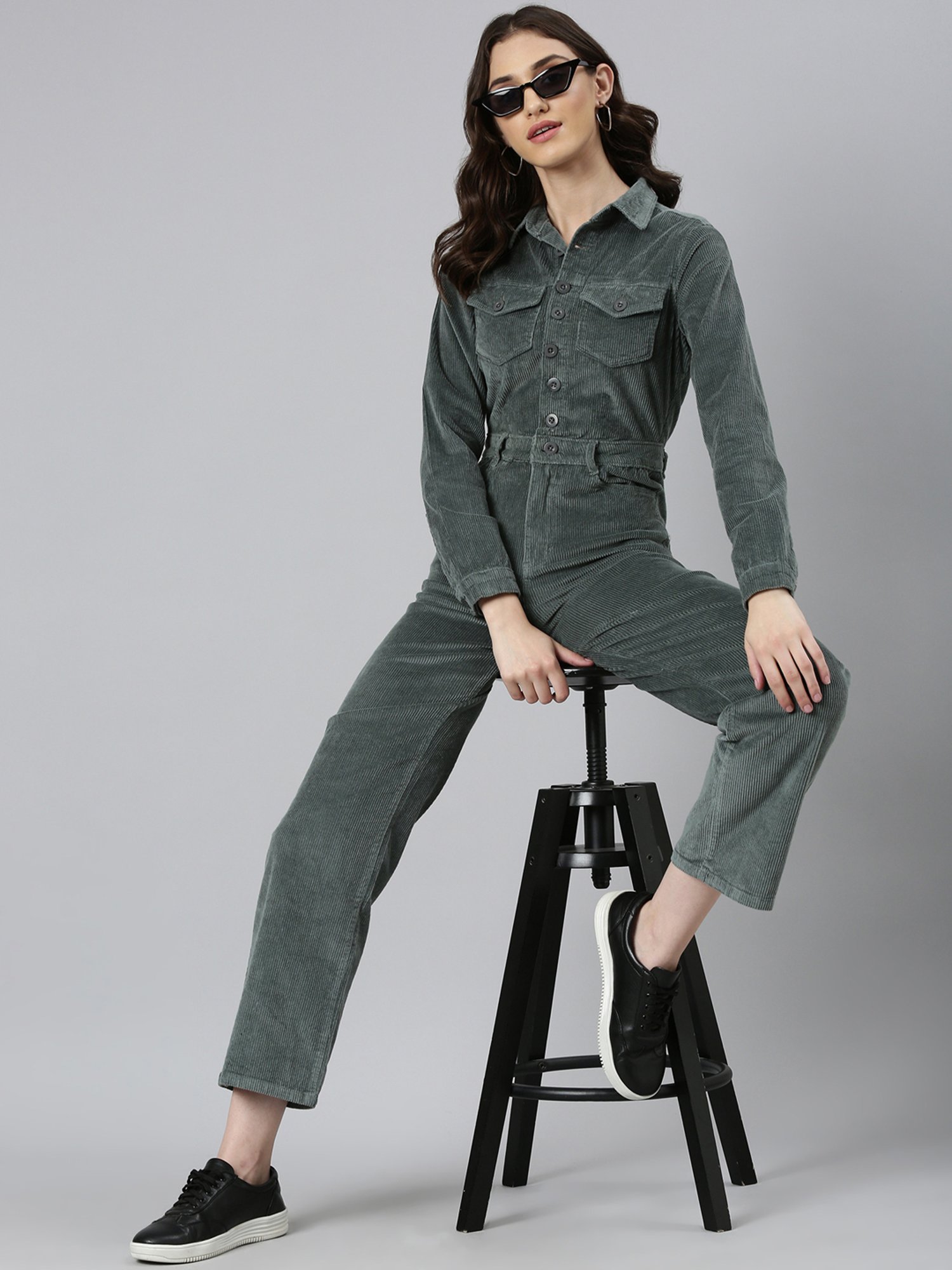 SHOWOFF Green Cotton Maxi Jumpsuit