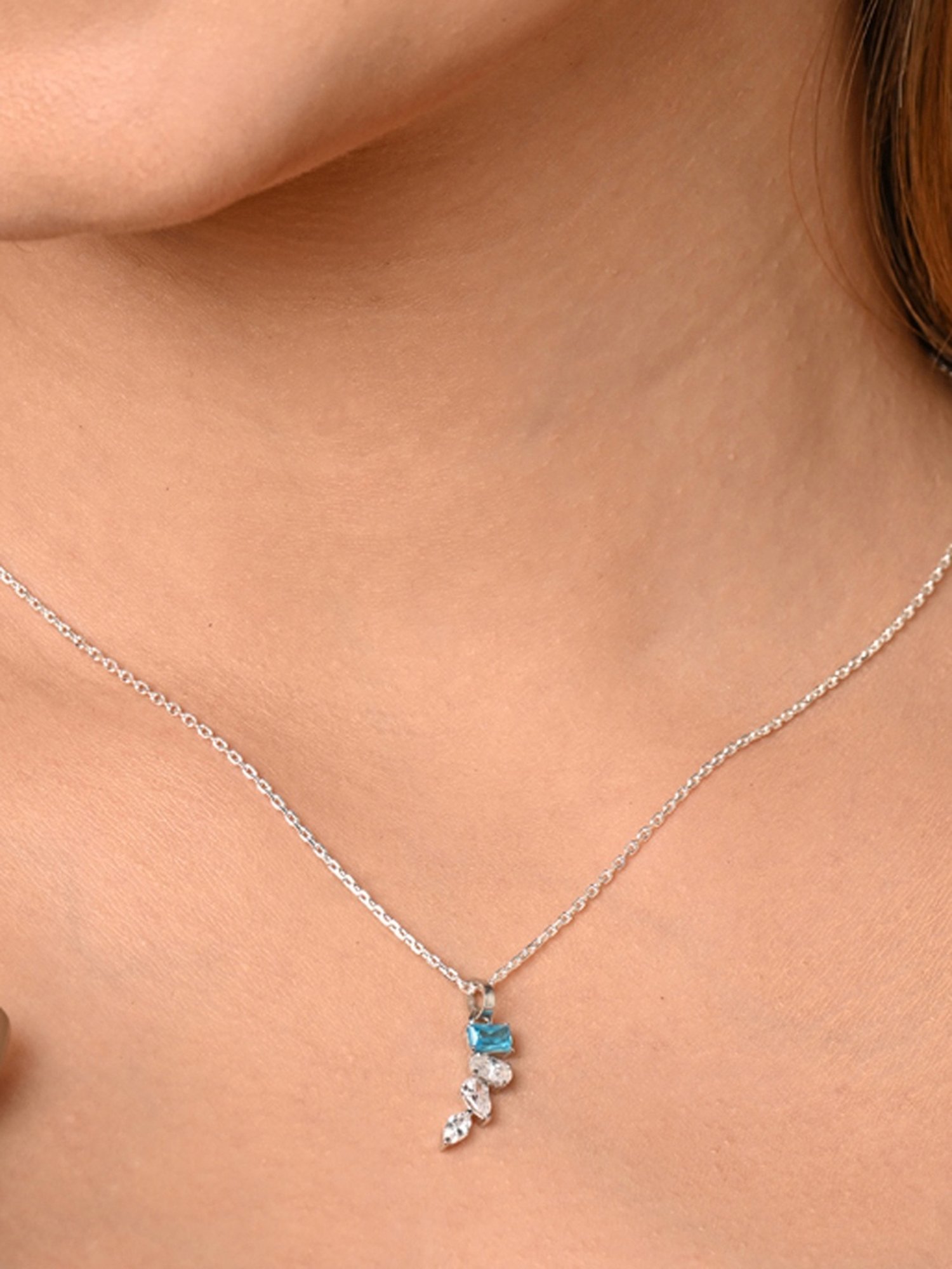 Clara 925 Silver Rhodium-Plated Swiss Zirconia Diamante Pendant with Chain Necklace