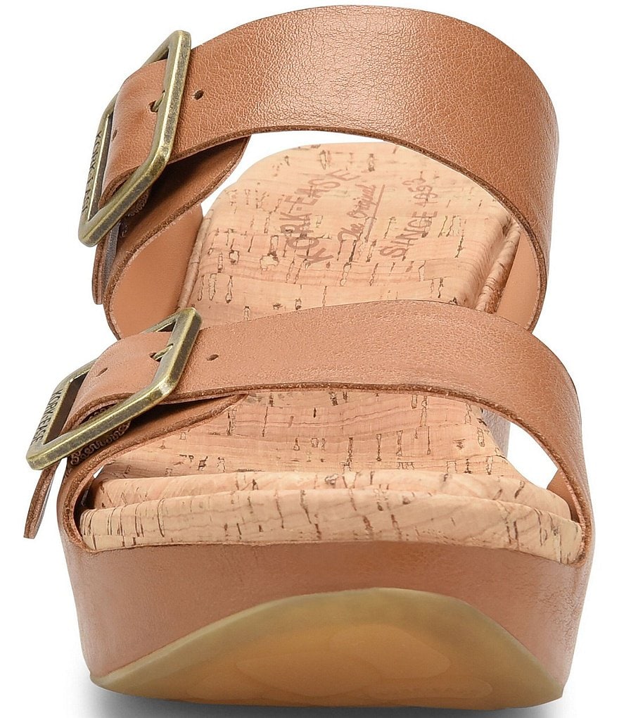 Kork-Ease Grace Leather Buckle Strap Platform Wedge Slide Sandals