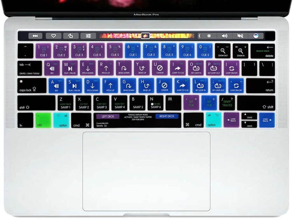 HRH Serato DJ Shortcuts Hotkey Silicone Keyboard Cover Skin for MacBook New Pro with Touch Bar 13 Inch and 15 Inch (A2159/A1989/A1706,A1990/A1707) 2019 2018 2016 2017 Release US Version
