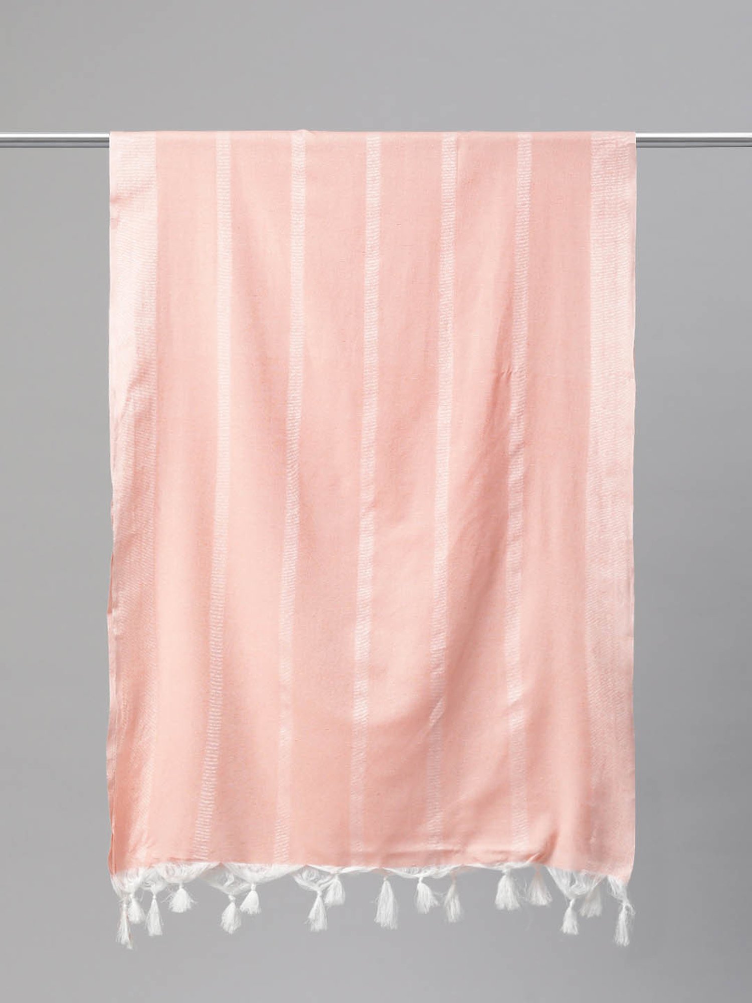 One Femme Orange Cotton Striped Dupatta