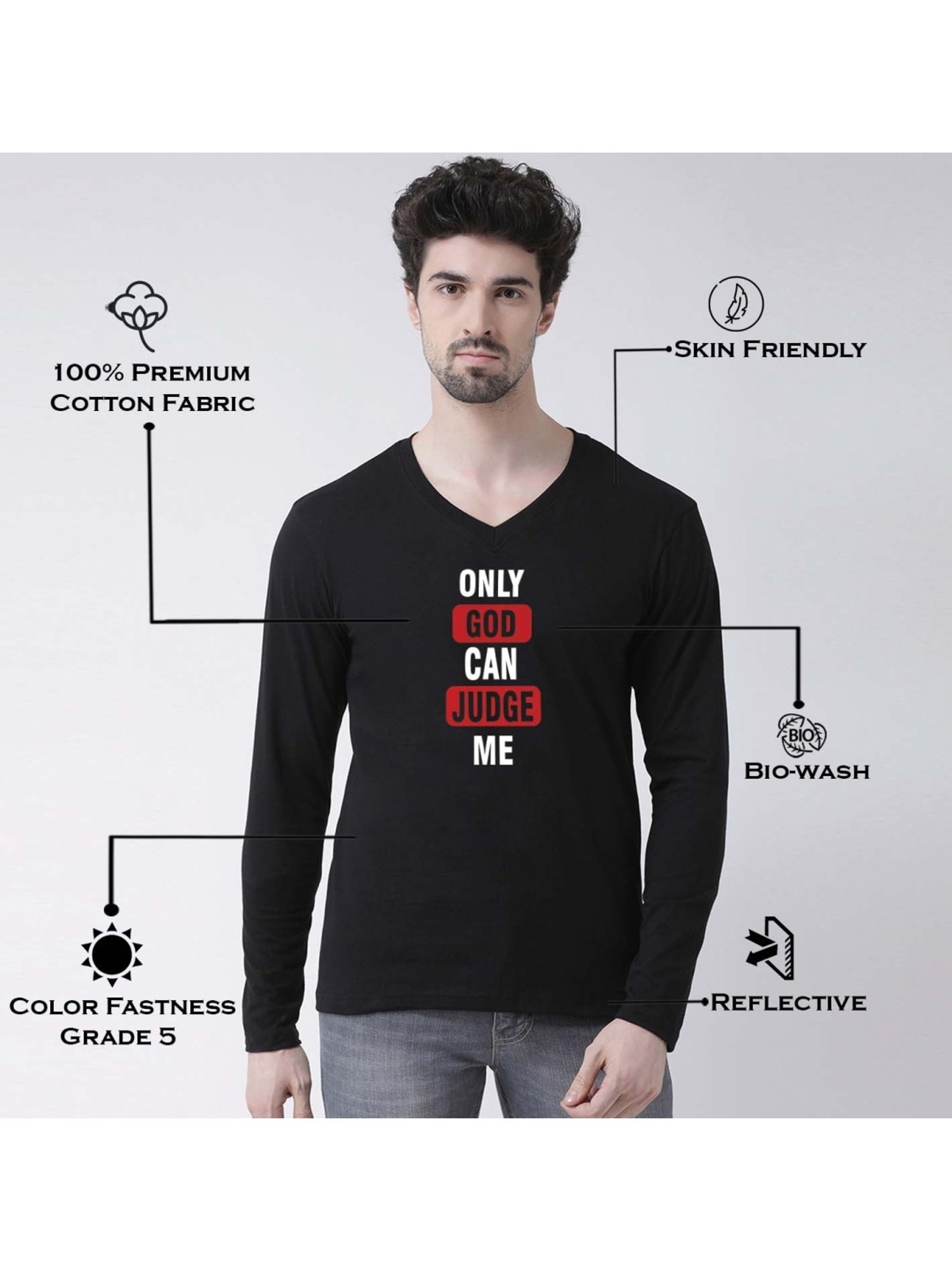 Friskers Black Cotton Slim Fit Printed T-Shirt