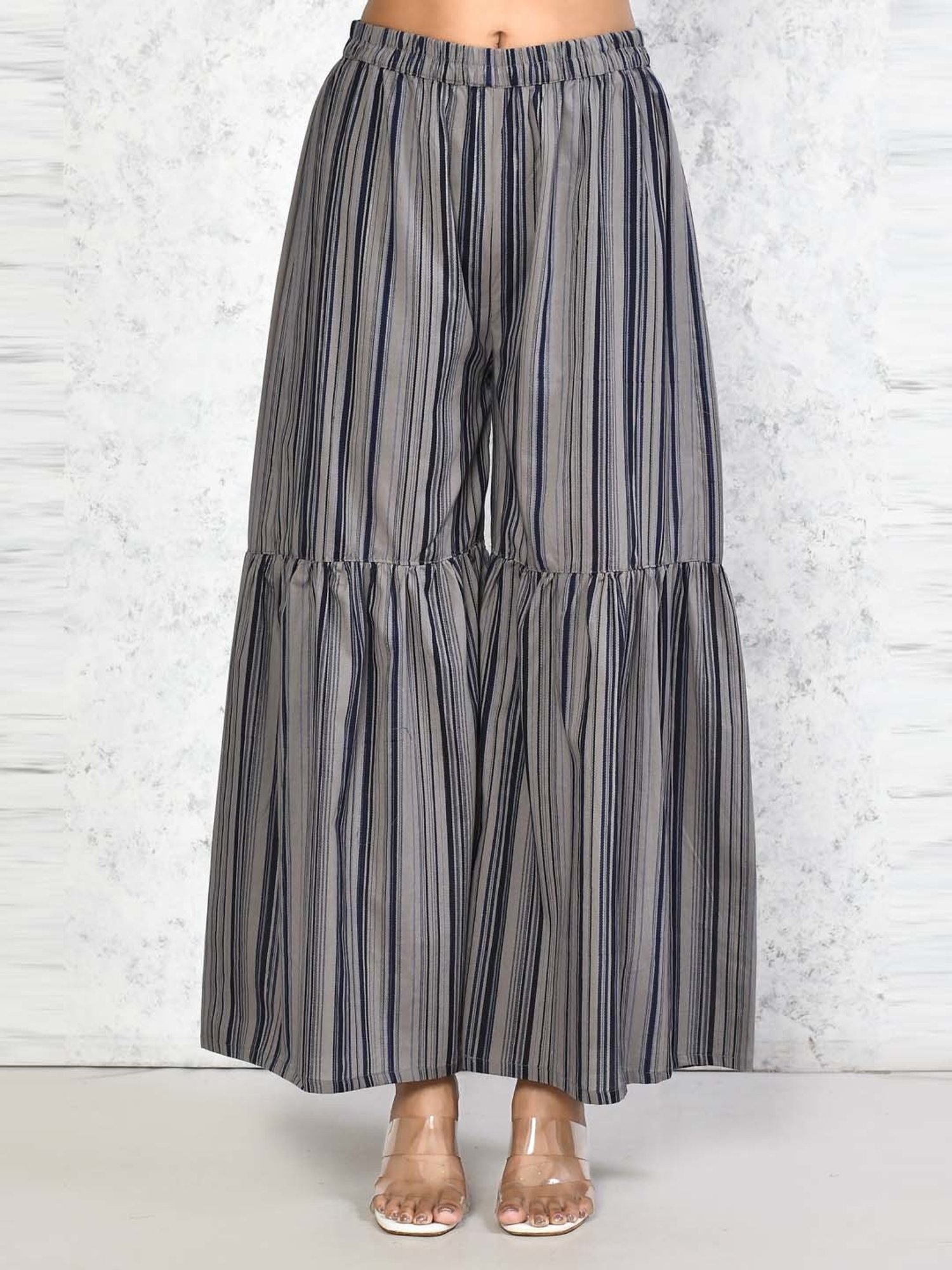 Miravan Blue Cotton Printed Kurta Sharara Set