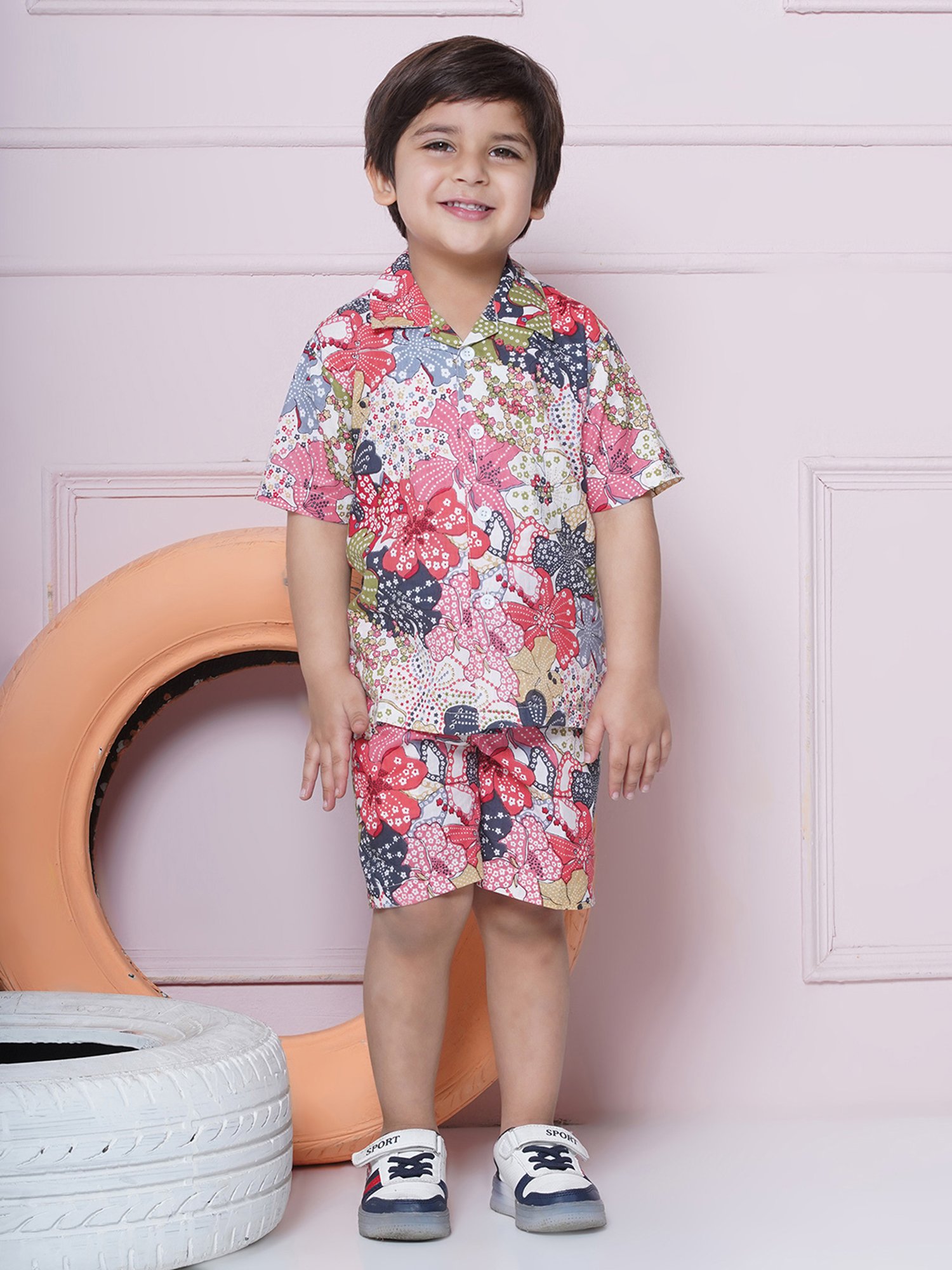 AJ Dezines Kids Multicolor Floral Print Shirt with Shorts
