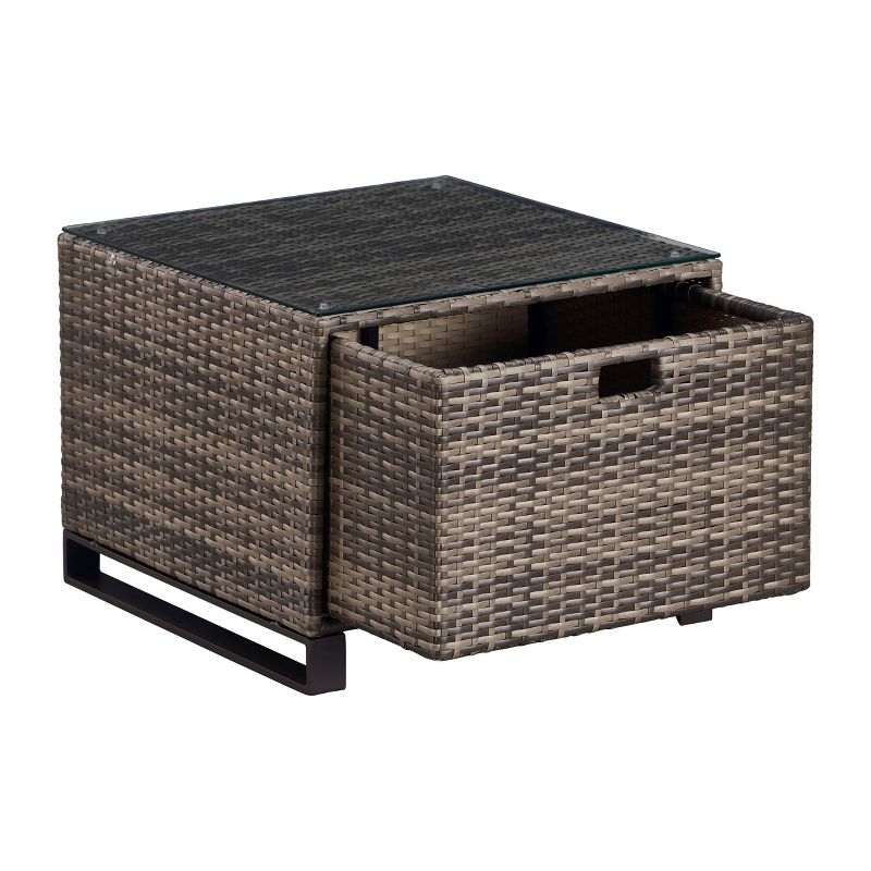 Oceanside Outdoor Side Table with Storage  - Gray Wicker - Finch
