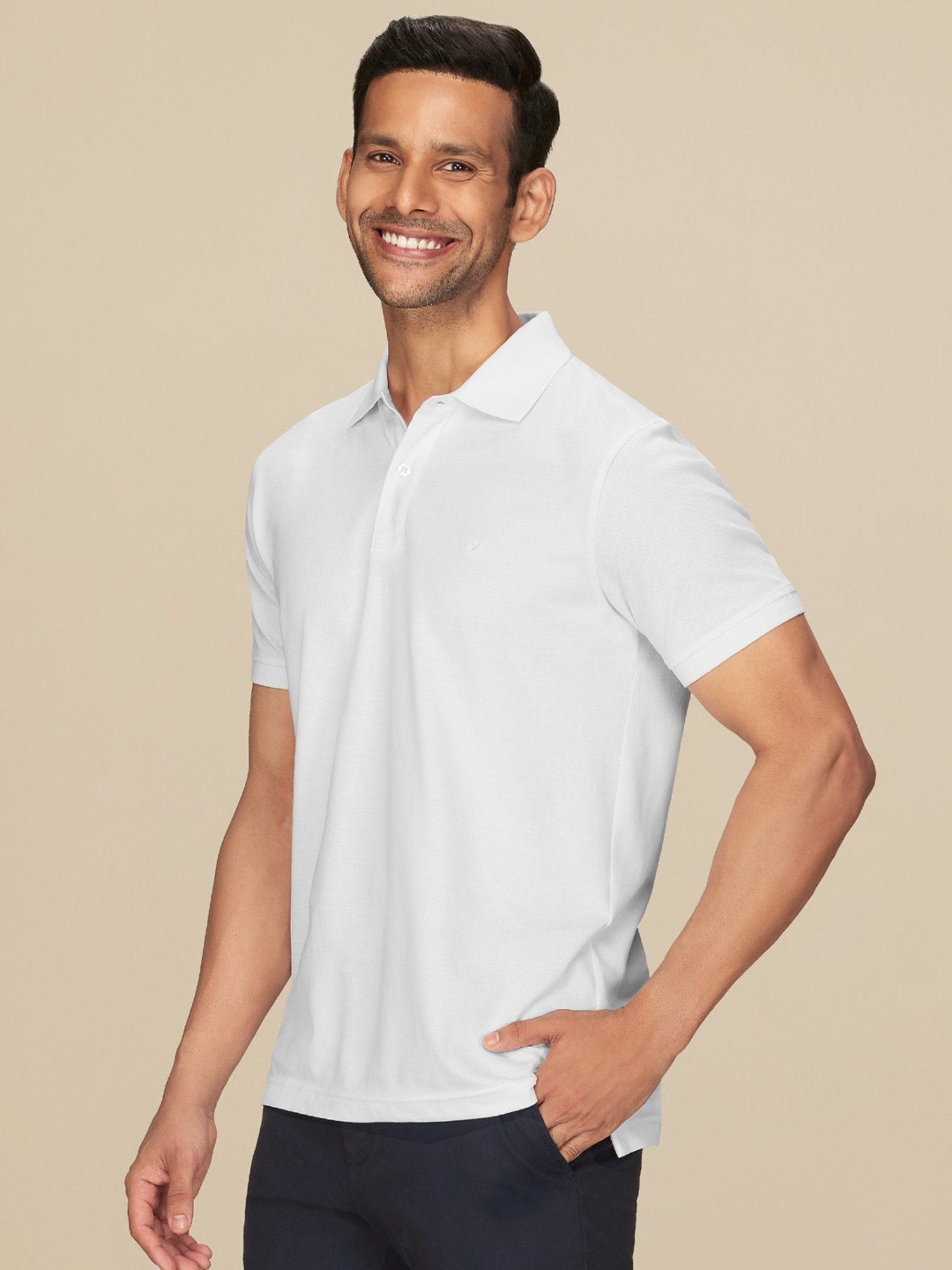 XYXX Polar White Cotton Regular Fit Polo T-Shirts