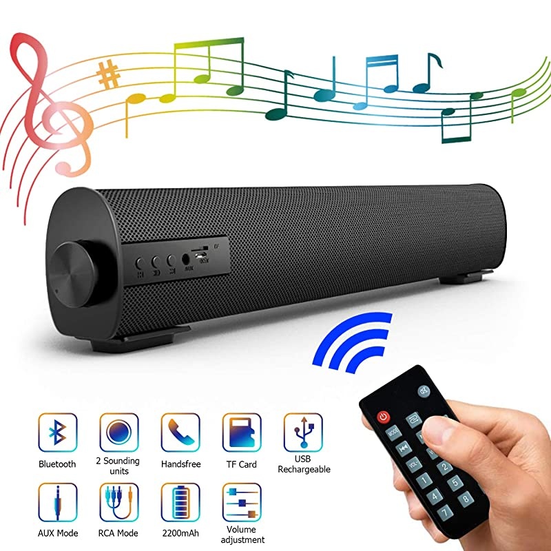 Soundbar for TV/PC, Outdoor/Indoor Wired & Wireless Bluetooth 5.0 Stereo Speaker with The Newest Remote Control, 2X5W Mini Home Theater Sound bar with Built-in Subwoofers for Phones (Updated)