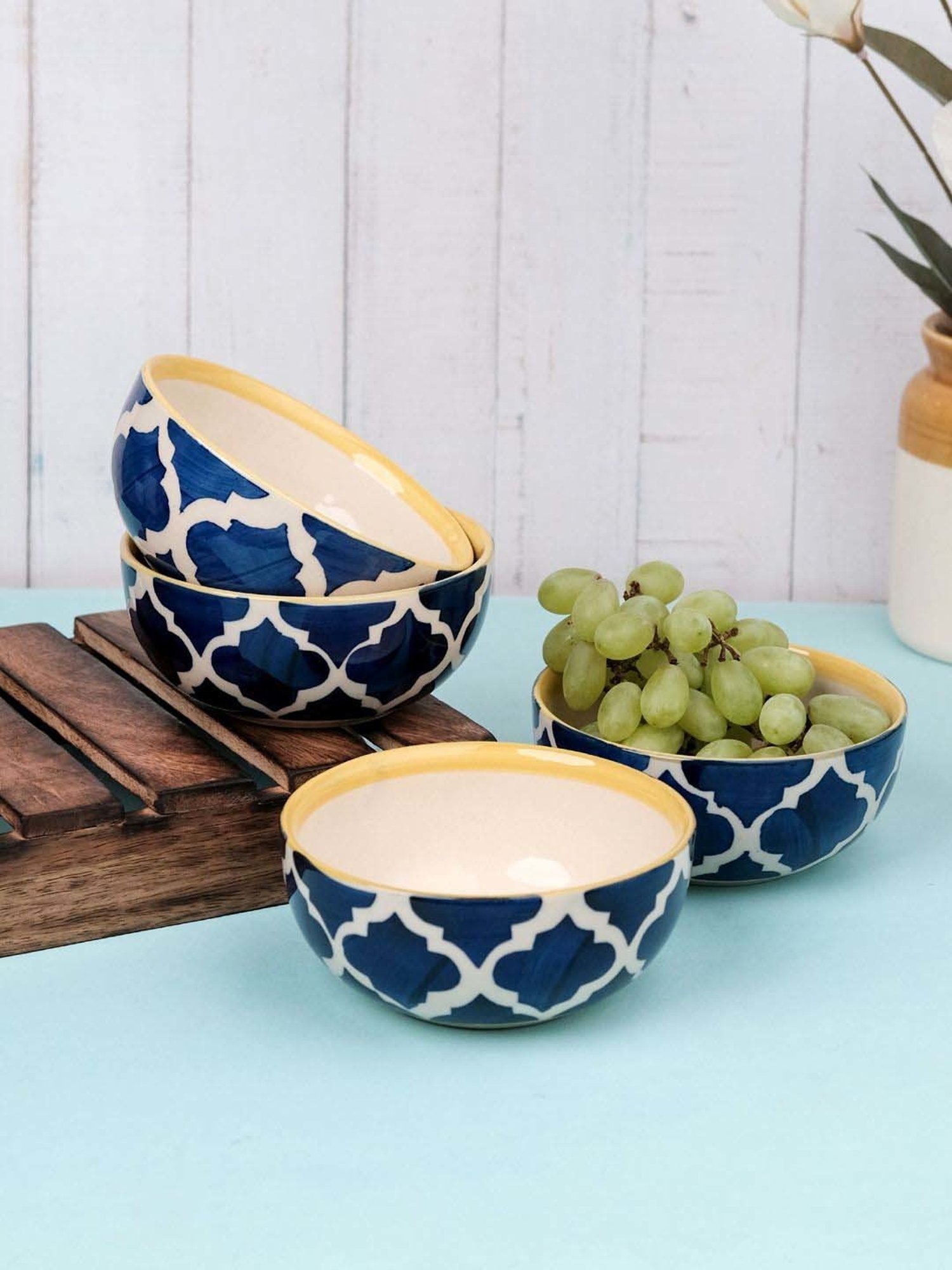 VarEesha Blue Ceramic Five Inch Mixing And Serving Bowl (0.35 L) - Set of 4