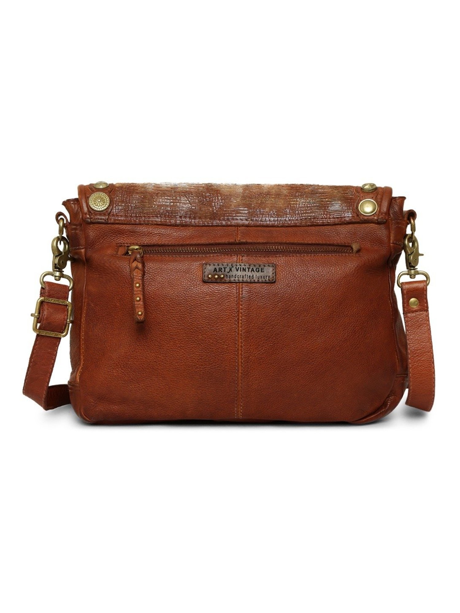 Art N Vintage Silvia Cognac Leather Embellished Medium Sling Handbag