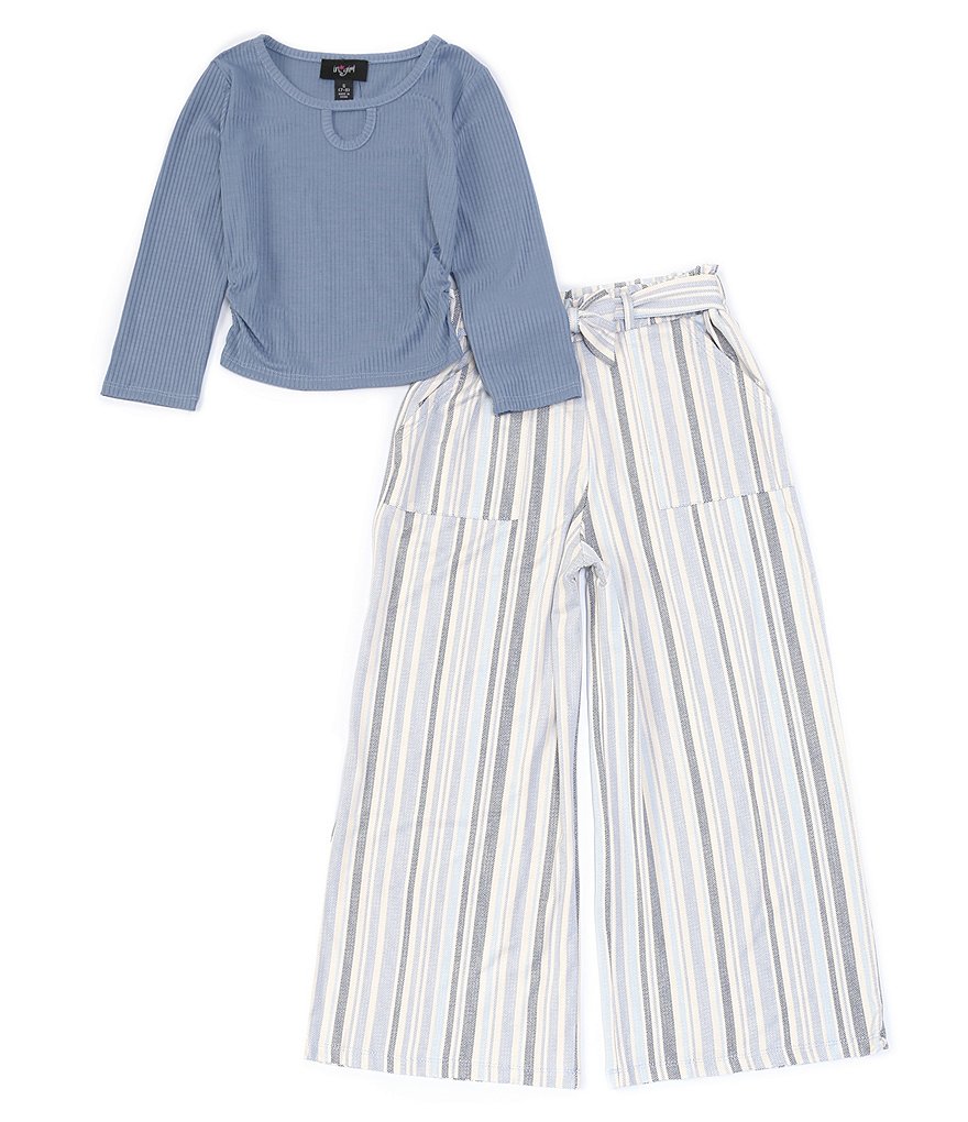 I.N. Girl Big Girls 7-16 Elbow-Sleeve Solid Knit Top & Striped Pants Set