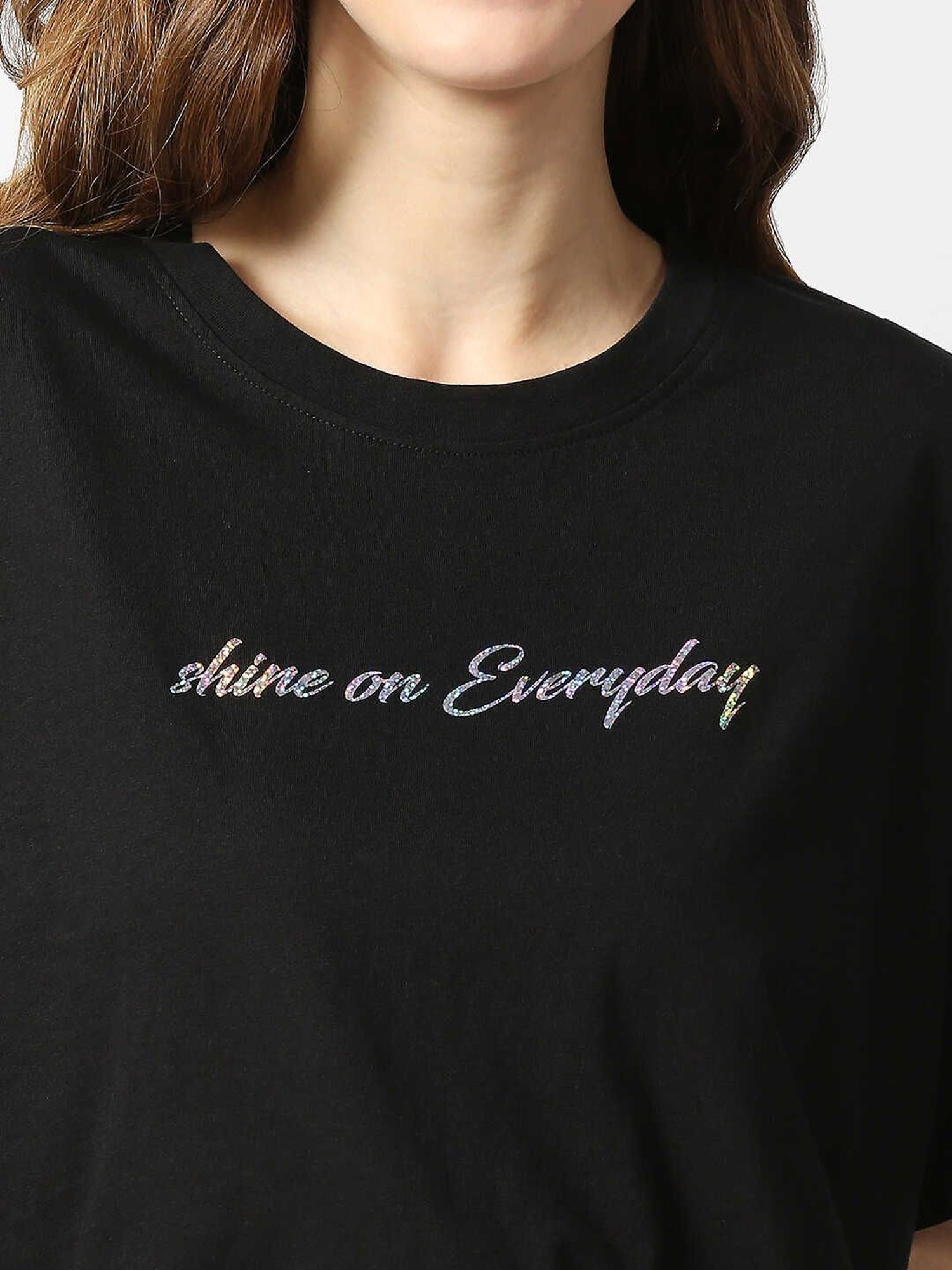 Pepe Jeans Black Cotton Graphic Print Top