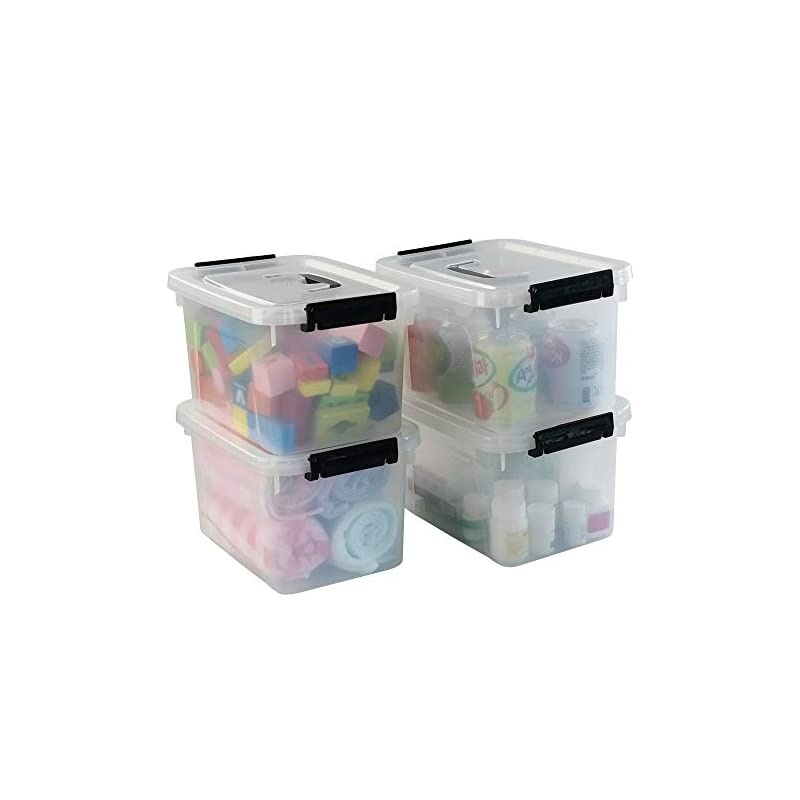 5 Liter Clear Storage Box Containers, 4-Pack Plastic Latching Box with Lid