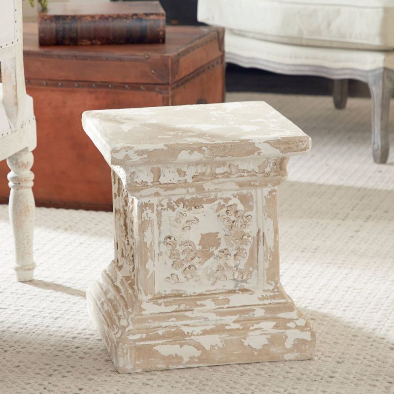 Accent Table Square Distressed Finish, Beige, And White - Olivia & May