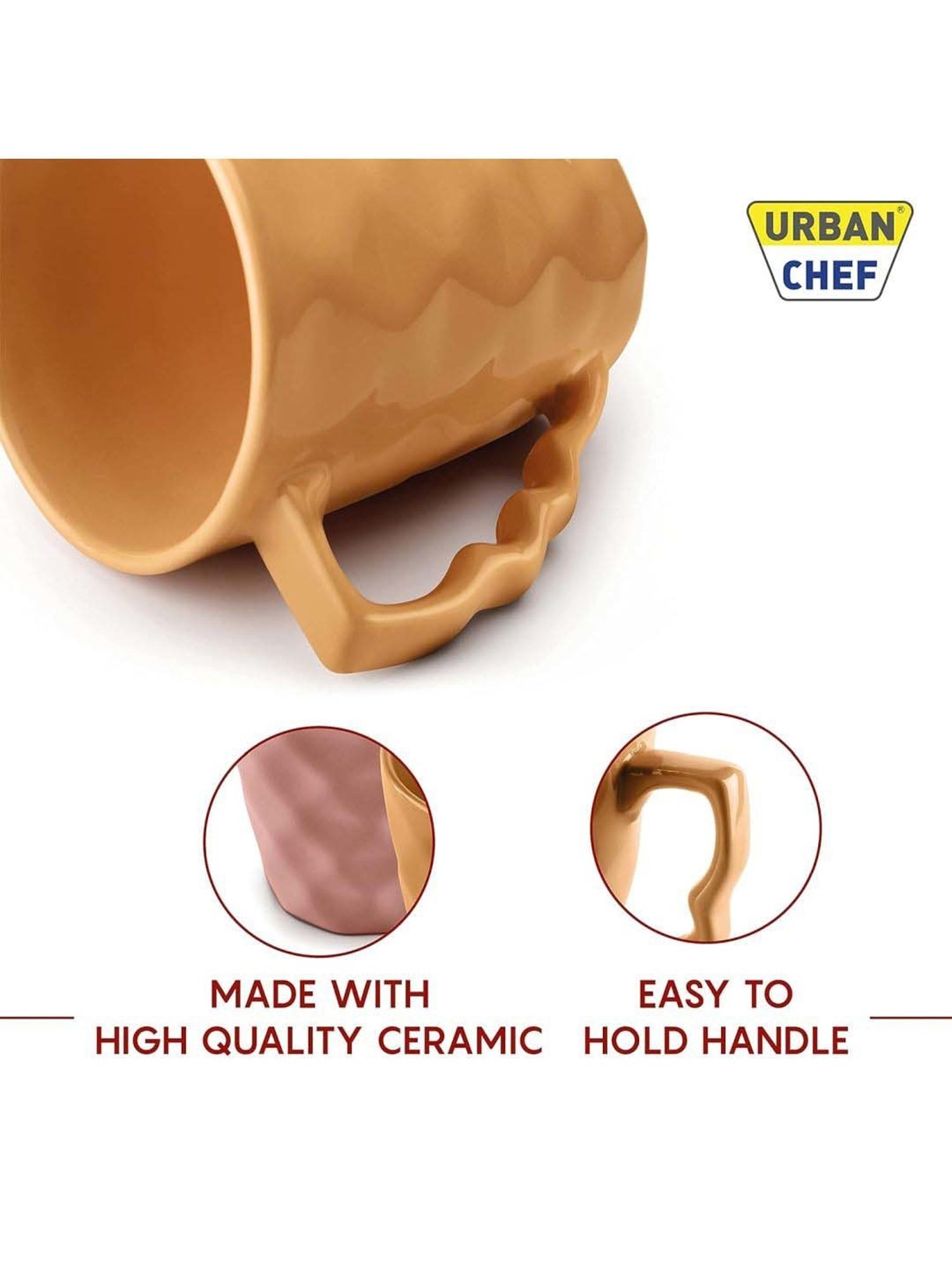 Urban Chef Pink & Brown Ceramic Prism Microwave Safe Coffee Mug (0.225 L) - Set of 2