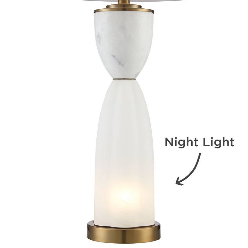 Possini Euro Design Modern Table Lamp with Night Light LED White Glass Off White Hourglass Decor Living Room Bedroom House Bedside