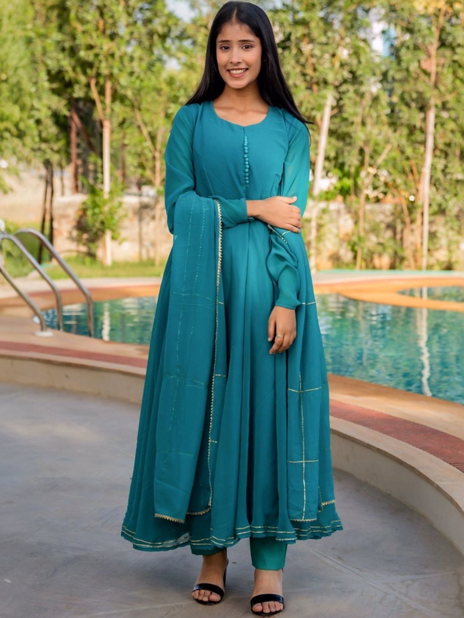 HOUSE OF JAMOTI Blue Regular Fit Kurta Pant Set With Dupatta