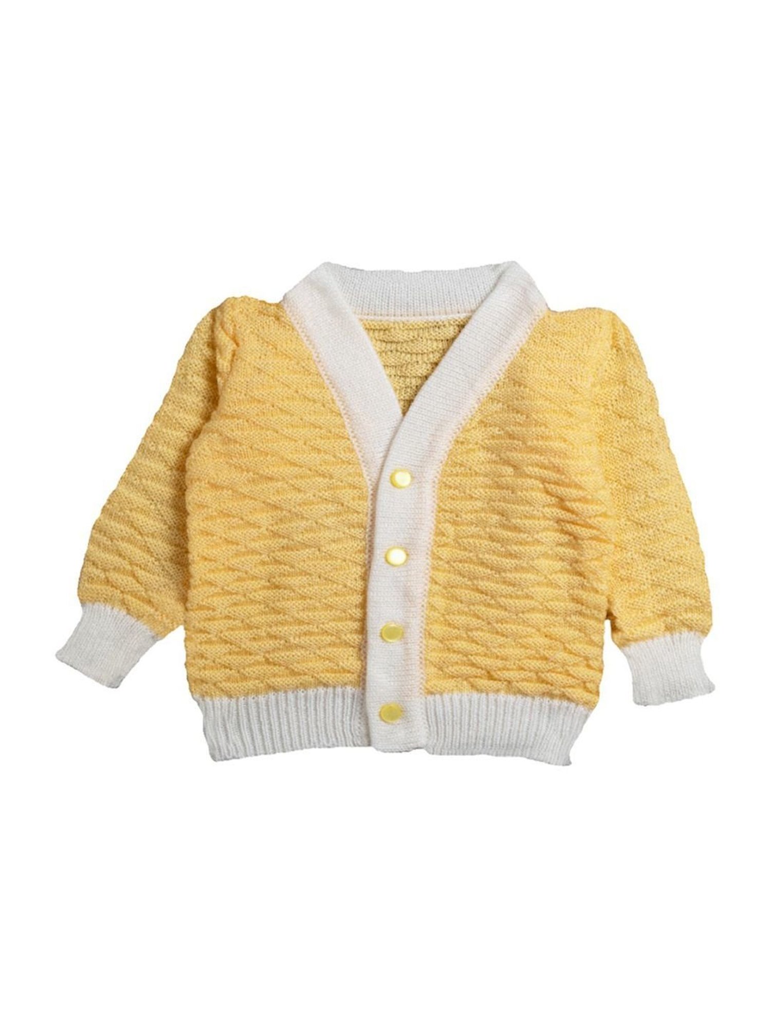 Little Angels Kids Yellow & White Textured Pattern Full Sleeves Sweater Set