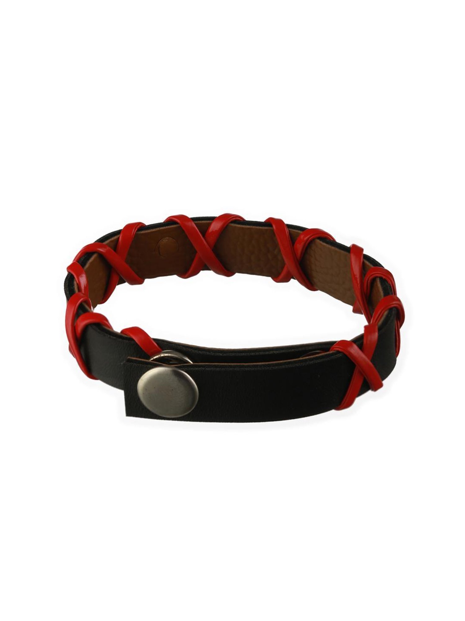 Bold by Priyaasi Black Red Cross PU Wraparound Bracelet for Men